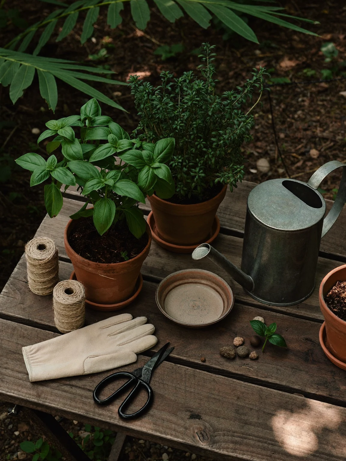 Illustrierte Szene zur Pflege und Arbeit im Garten